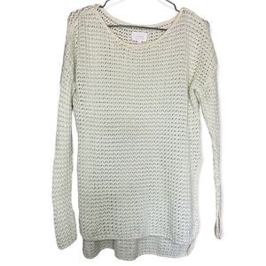 Wilfred | Aritzia Green/Cream Silk/Cashmere Blend Open Knit Sweater Size Small